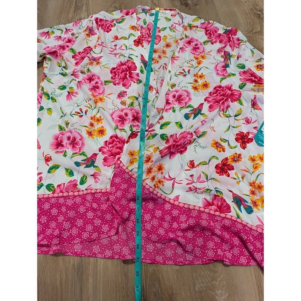 Pioneer Woman Pink Flounce Sleeve Topper Chinoserie Birds Boho Kimono L/XL NWT - Picture 9 of 15